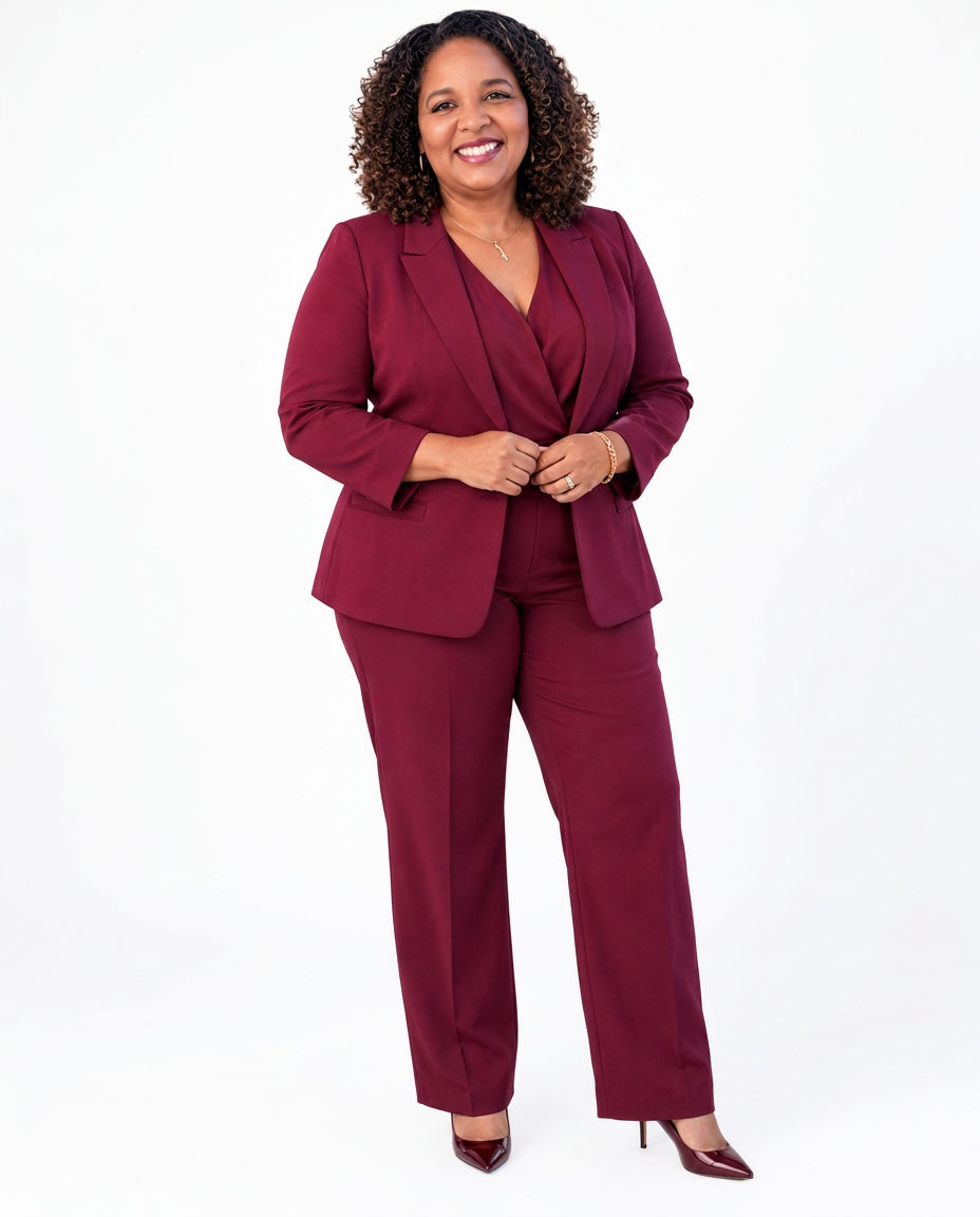 Nicole Mashingaidze, business strategist with Flame Lily Ventures and AI workshop guide, in a burgundy suit